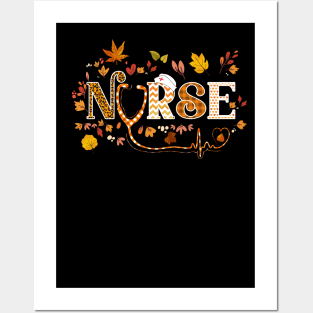 Retro Autumn Pumpkin Fall Nurse Life Thanksgiving Nursing Posters and Art